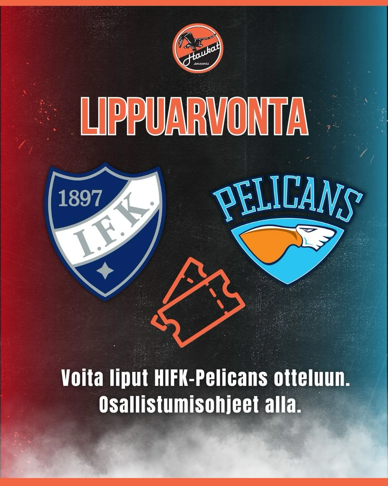 LIPPUARVONTA 🎟️
Voita liput HIFK-Pelicans harjoitusotteluun!

HIFK 🆚 Pelicans
🗓️ Pe 14.8. klo 17.30
📍J&auml;rvenp&auml;&auml;n j&auml;&auml;halli 

Arvomme 3 x 2 lipun pakettia. Osallistumisohjeet:
- seuraa @haukatedari 
- tykk&auml;&auml; julkai