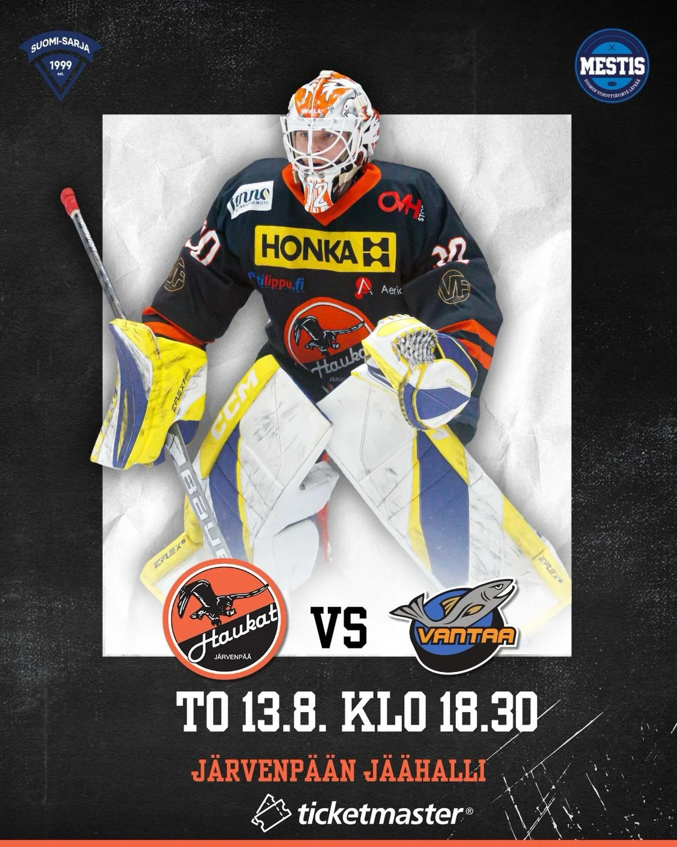 Torstaina 13.8. pelataan harjoitusottelu @kiekkovantaa vastaan!🙌🏽 

🎟️ Liput @ticketmaster.fi 11 &euro; ja ovelta 13 &euro;.

Alle 7-vuotiaat sek&auml; junnut KJT-, KJT Haukka- ja Haukkapaidoilla ilmaiseksi. 
Kausikortilla p&auml;&auml;see my&ouml