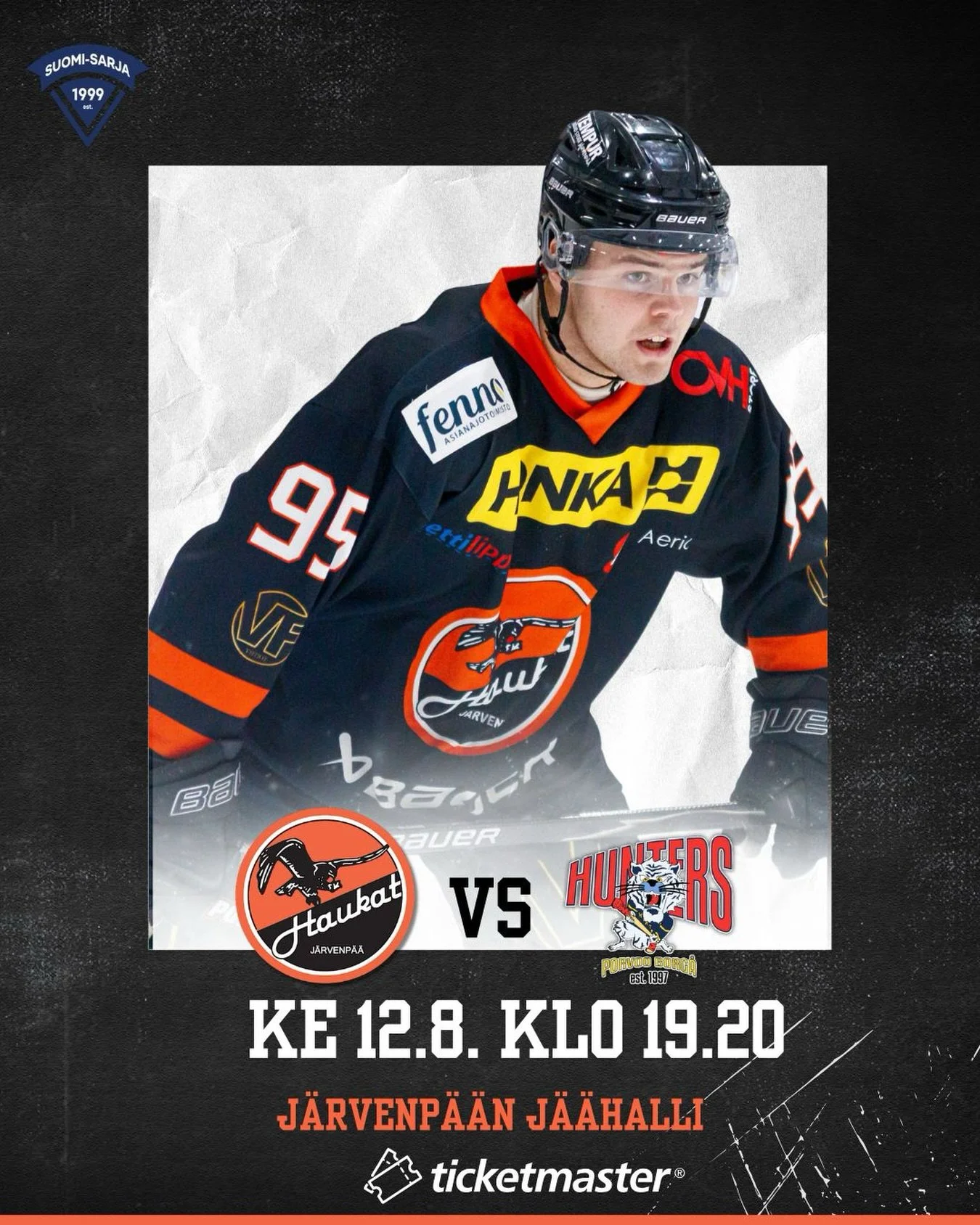 Huomenna ensimm&auml;inen peli kotona sitten huhtikuun!💪

Ottelu alkaa klo 19.20 ja ovet aukeavat 18.30. 

🎟️Liput ennakkoon 10&euro;, ovelta 11&euro;. Kausikortilla ja alle 7-vuotiaat sek&auml; junnut KJT-, KJT Haukka- ja Haukkapaidoilla ilmaiseks
