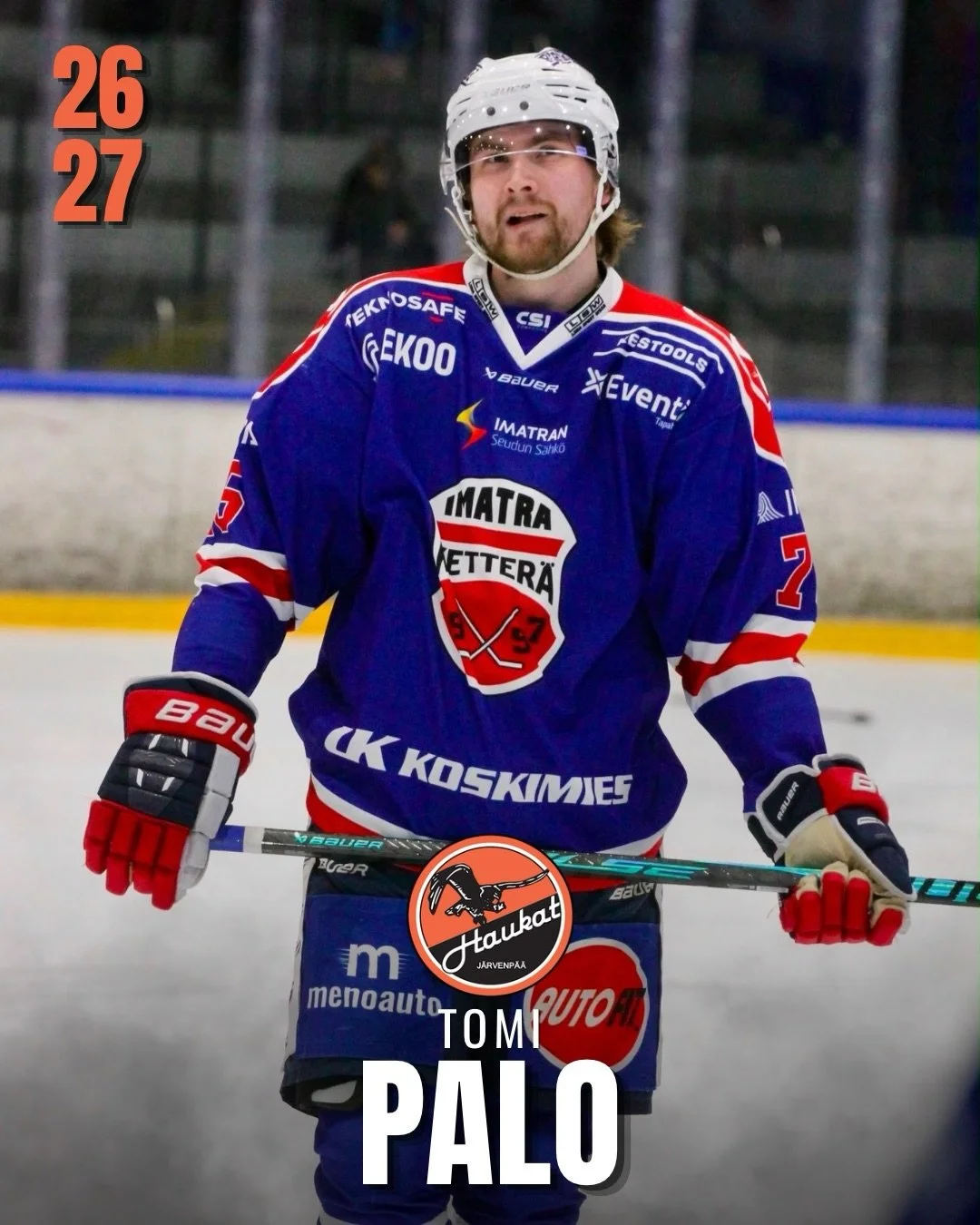 Tomi Palo J&auml;rvenp&auml;&auml;h&auml;n ✍️

25-vuotias hy&ouml;kk&auml;&auml;j&auml; Tomi Palo on allekirjoittanut sopimuksen kaudelle 26-27. Viime kaudella Palo edusti Imatran Ketter&auml;&auml; pelaten 28 ottelua tehoin 2+4. 
Kaudella 24-25 h&au