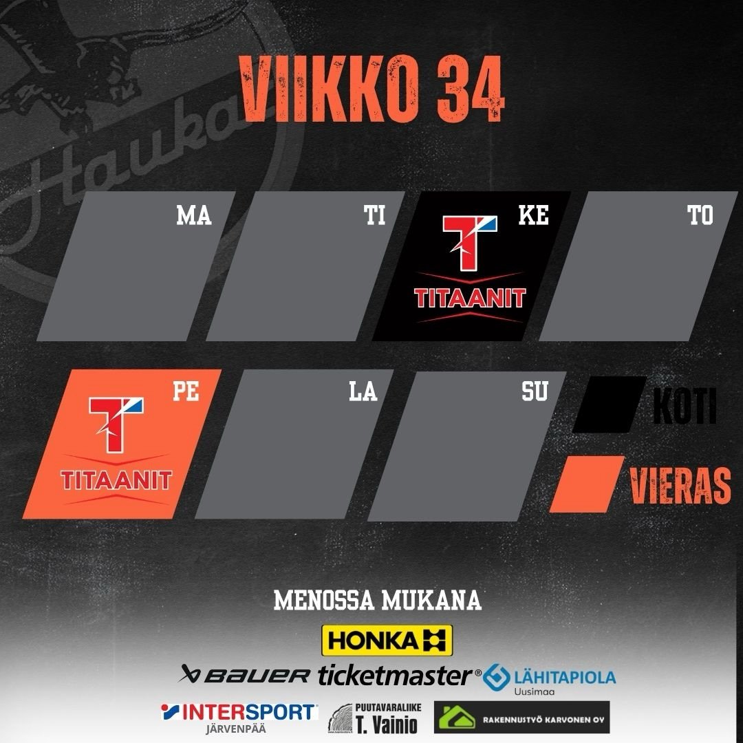 Harjoitusottelut jatkuu, kun keskiviikkona Titaanit saapuu J&auml;keen ja perjantaina pelataan puolestaan Kotkassa🏒

#haukat #suomisarja