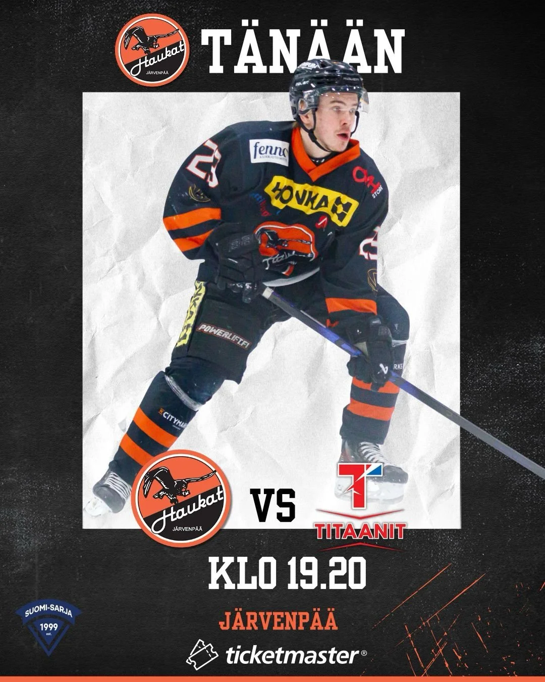 Haukat t&auml;n&auml;&auml;n! 

Ovet auki klo 18.30.

#haukat #suomisarja