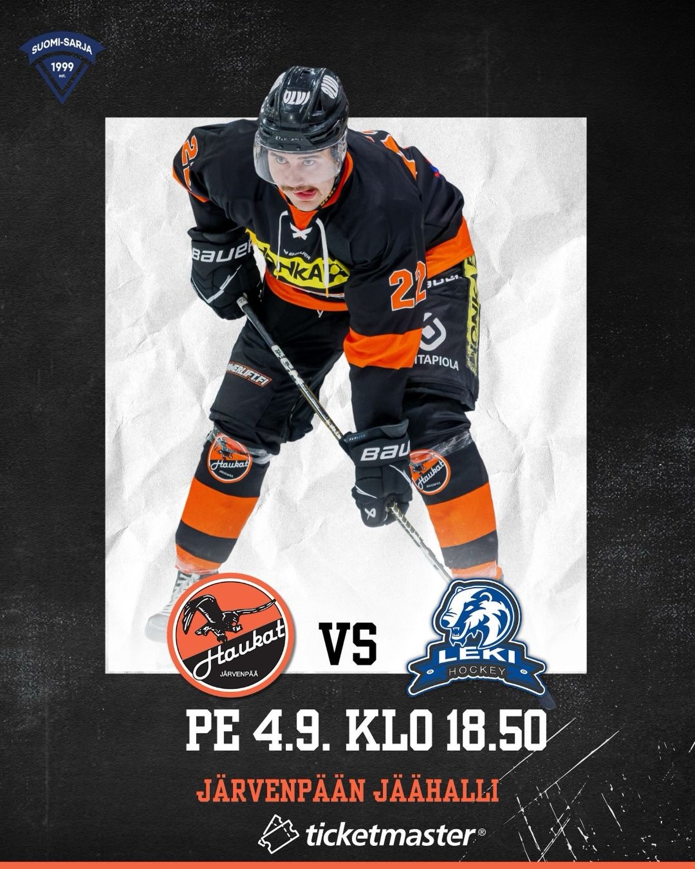 Ylihuomenna pelataan viimeinen harjoitusottelu!

🗓️ pe 4.9.
🕖 klo 18.50
🆚 @lekihockeyofficial 
📍 J&auml;rvenp&auml;&auml; 

🎟️Liput ennakkoon @ticketmaster.fi 11&euro;, 8&euro;, 5&euro;.
Ovelta 13 &euro;, erityisryhm&auml;t (el&auml;kel&auml;ine
