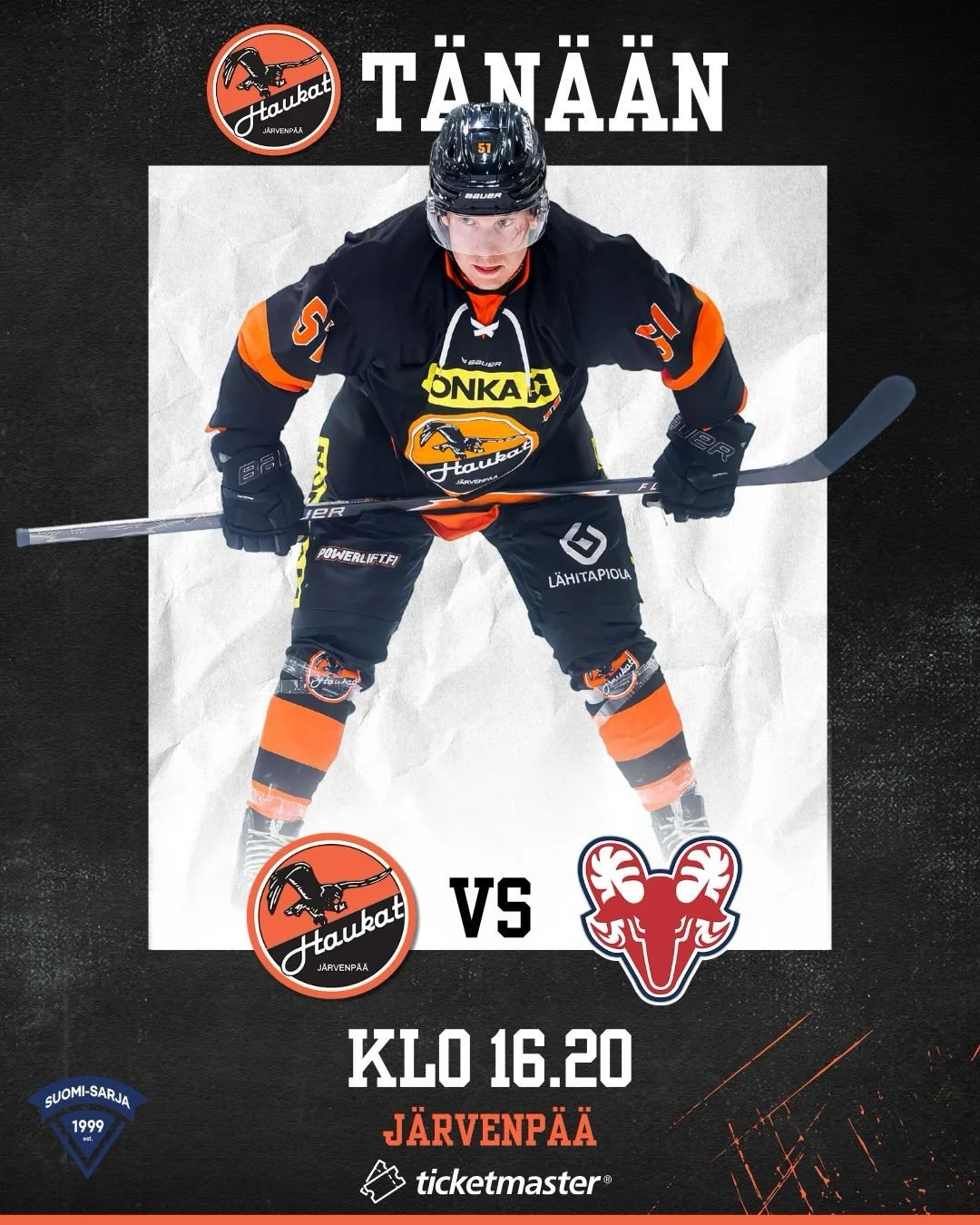 Kokoonpano t&auml;n&auml;&auml;n! 

Kiekko j&auml;&auml;h&auml;n klo 16.20 tuoreen potkunyrkkeilyn maailmanmestari Rasmus Paksusen toimesta @kehakarhut 💪 

#haukat #suomisarja