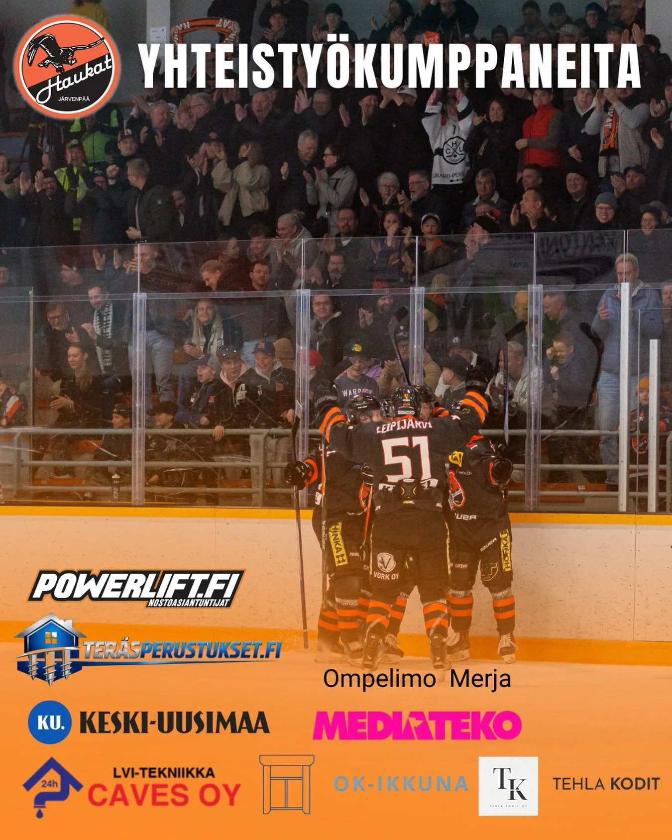 Uusia yhteisty&ouml;kumppaneita tukemaan Haukkojen matkaa🔥 

Uusina yhteisty&ouml;kumppaneina kaudelle 26-27 ovat l&auml;hteneet Powerlift, Ter&auml;sperustukset, Keski-Uusimaa, LVI-Tekniikka Caves Oy, Ompelimo Merja, Mediateko, OK-Ikkuna sek&auml; 
