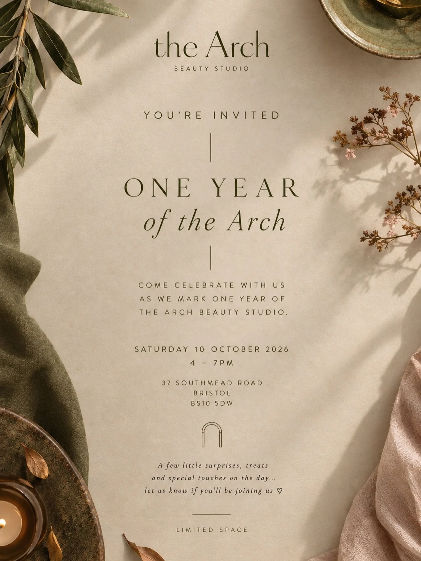 A little invitation from us 🤎🍃

The Arch is turning one, so we&rsquo;re having a cosy little get together to celebrate.

Come and have a look around the space, meet the artists behind your favourite treatments, have a chat, ask questions and enjoy 