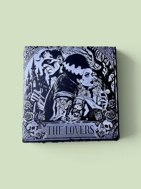 Frankenstein & the bride of Frankenstein stone slate coaster