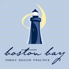 Illustration of a lighthouse with a full moon in the background, and the text 'Boston Bay Family Health Practice' beneath it.