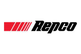 Red and black logo with stylized text and graphics.