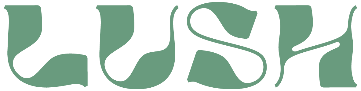 Logo for LUSH Festivalen. Stilisert tekst som sier "LUSH" med kunstnerisk utforming.