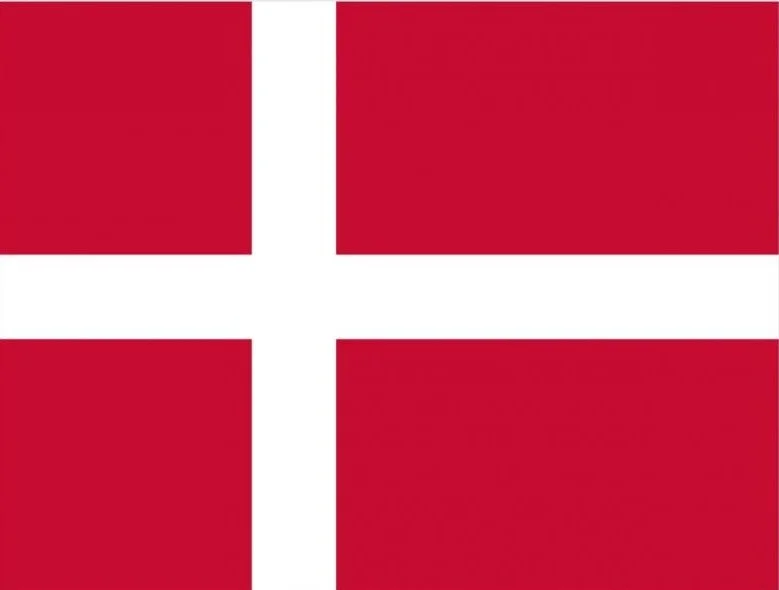 A flag with a red background and a white cross, resembling the national flag of Denmark.