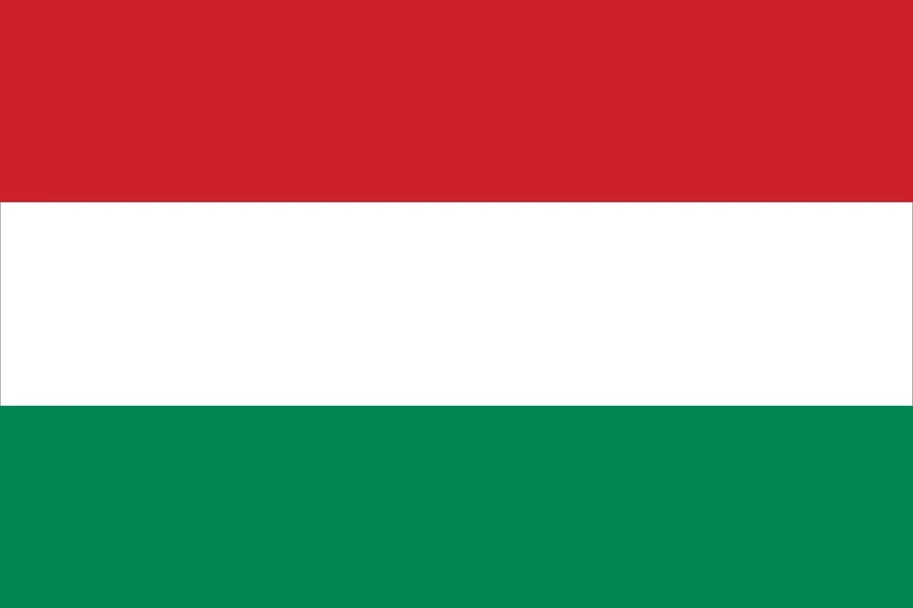 The flag of Hungary, featuring horizontal stripes of red, white, and green.
