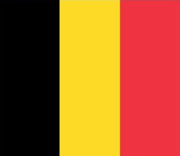 Flag of Belgium with vertical black, yellow, and red stripes.