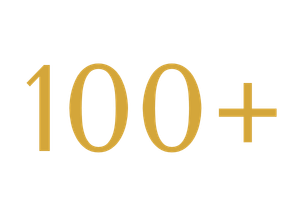 Gold-colored text displaying '100+'