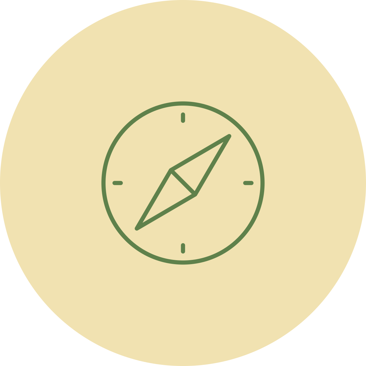 A simple illustration of a compass with green outlines on a beige background.