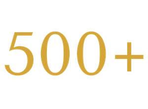 Gold text showing '500+'