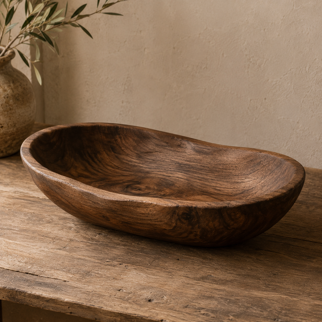 Hand-carved Walnut Serving Bowl