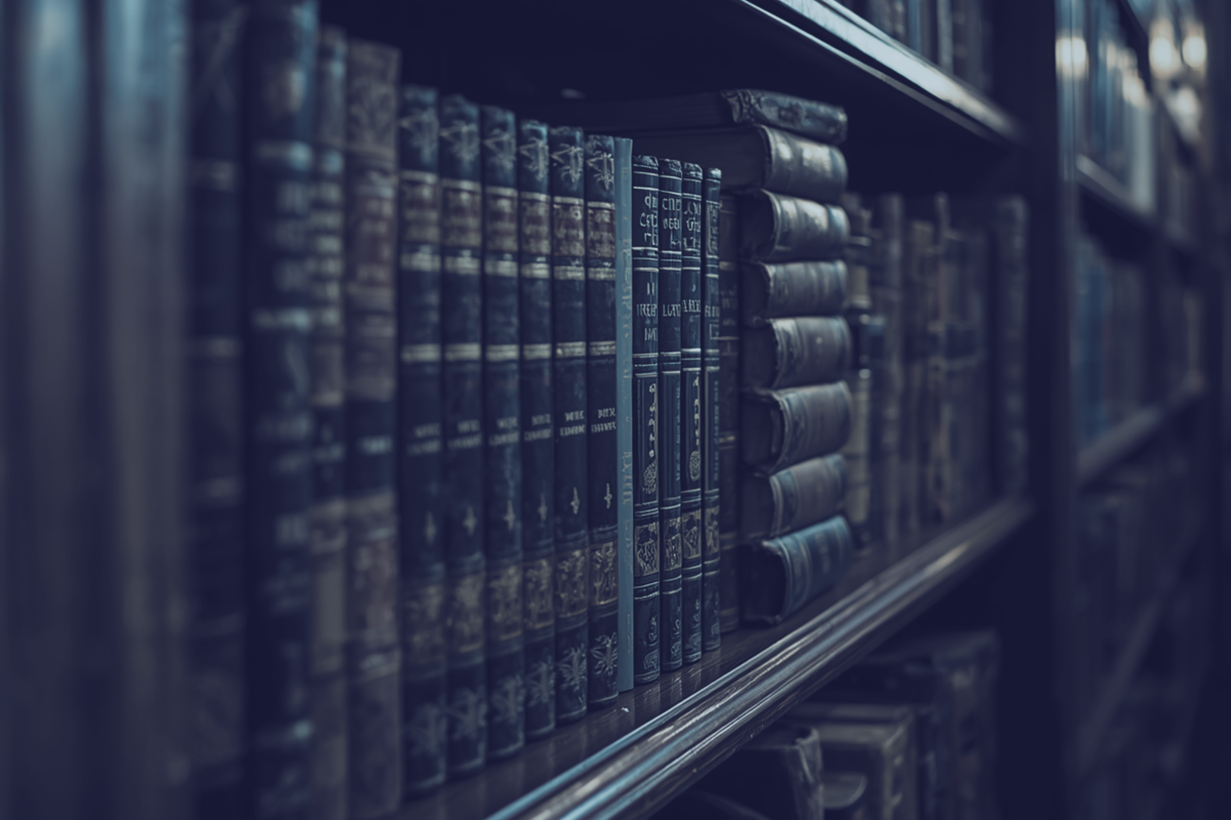 Vintage bookshelf filled with books. Knowledge is power. We thrive in complexity.