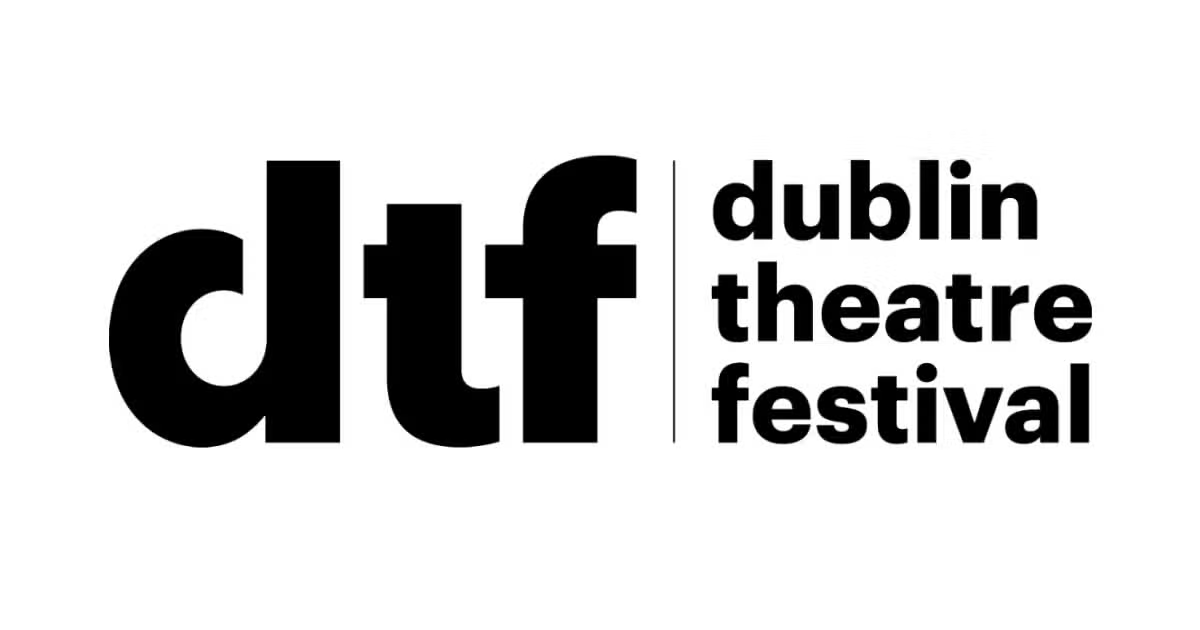 Logo for the Dublin Theatre Festival with the acronym "dtf" in large black letters and the full name written vertically to the right.