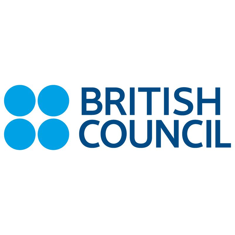 British Council logo featuring four blue circles arranged in a square pattern and the words 'BRITISH COUNCIL' in blue text.