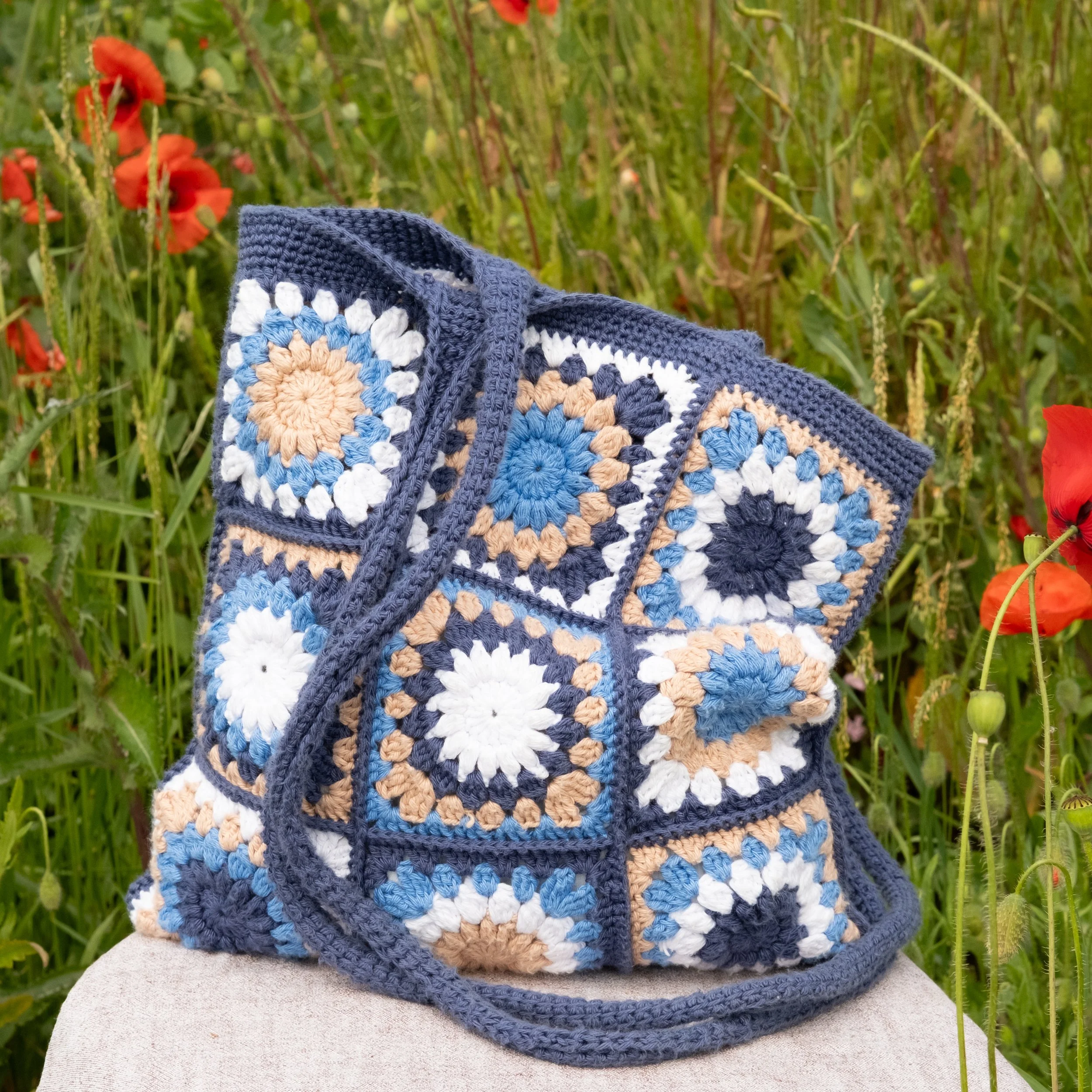 sac tote bag en crochet bleu marine