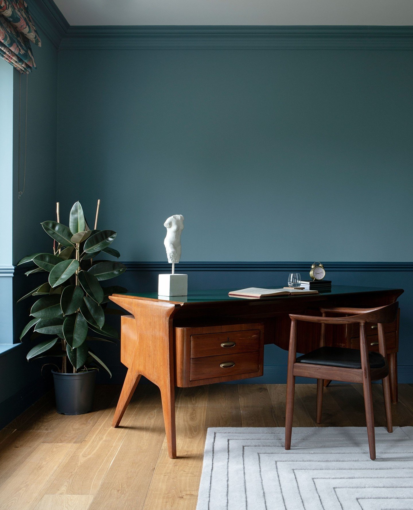 Dark blue walls, warm timber and a vintage desk &mdash; with very little else needed.⁠
⁠
A quiet corner for getting some work done.⁠
⁠
Feeling particularly appropriate at the moment, as we busy ourselves planning out the next few months at DesignLed 