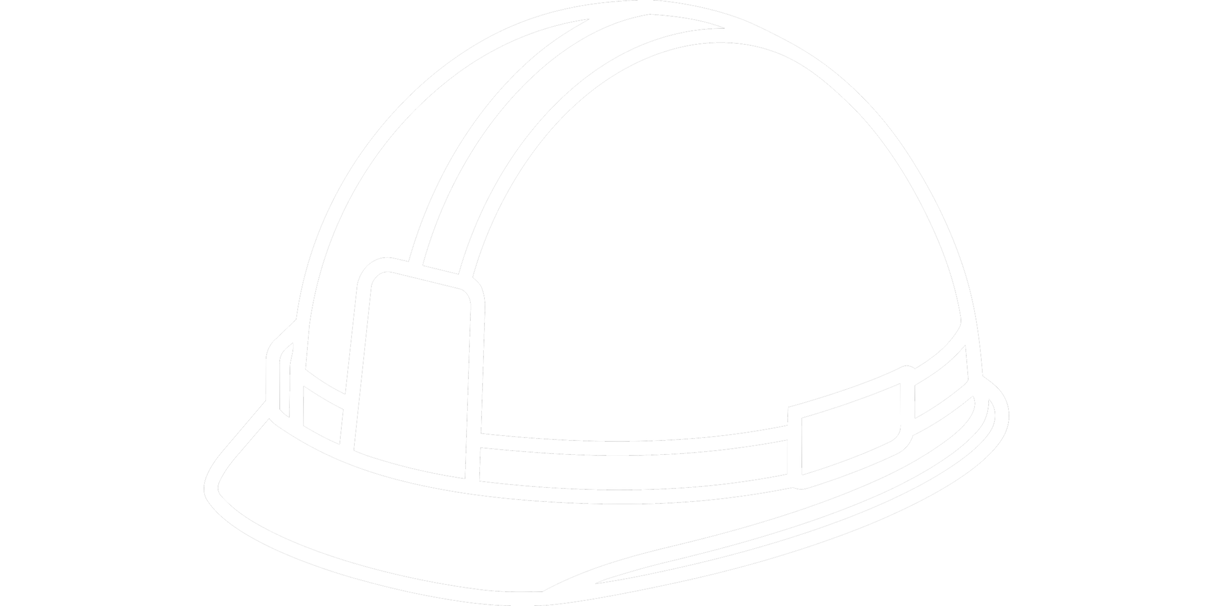 Line drawing of a construction helmet safety hat on a black background.