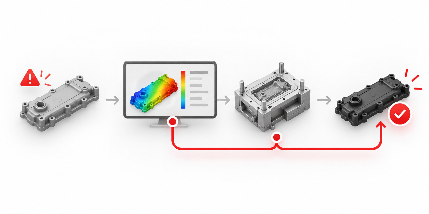 Automotive component development linking design, simulation, tooling and an approved finished part