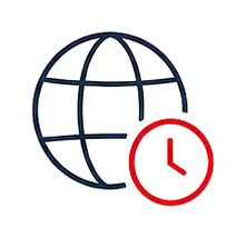 Globe and clock representing project coordination across time zones