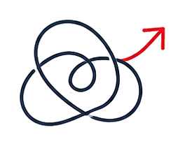 Tangled project paths with a red arrow leading out of complexity