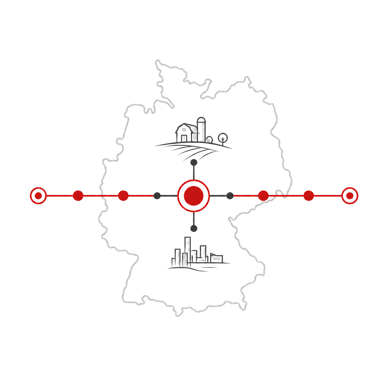 Connected German industrial and urban locations, representing project execution in Germany