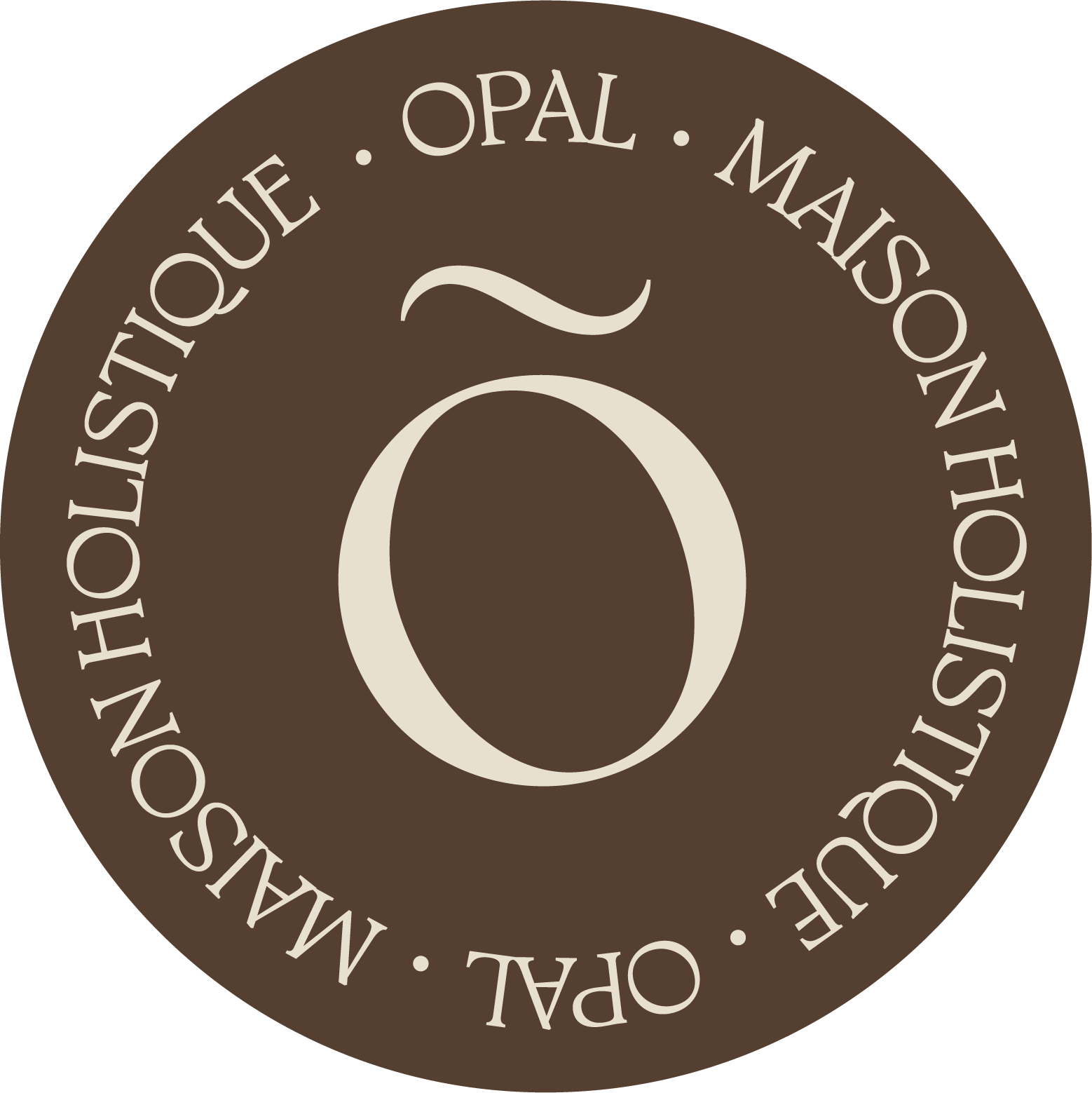 Circular logo with a large central letter 'O' and the words 'MASTIQUE · OPAL · MAISON · ORAL · M ...