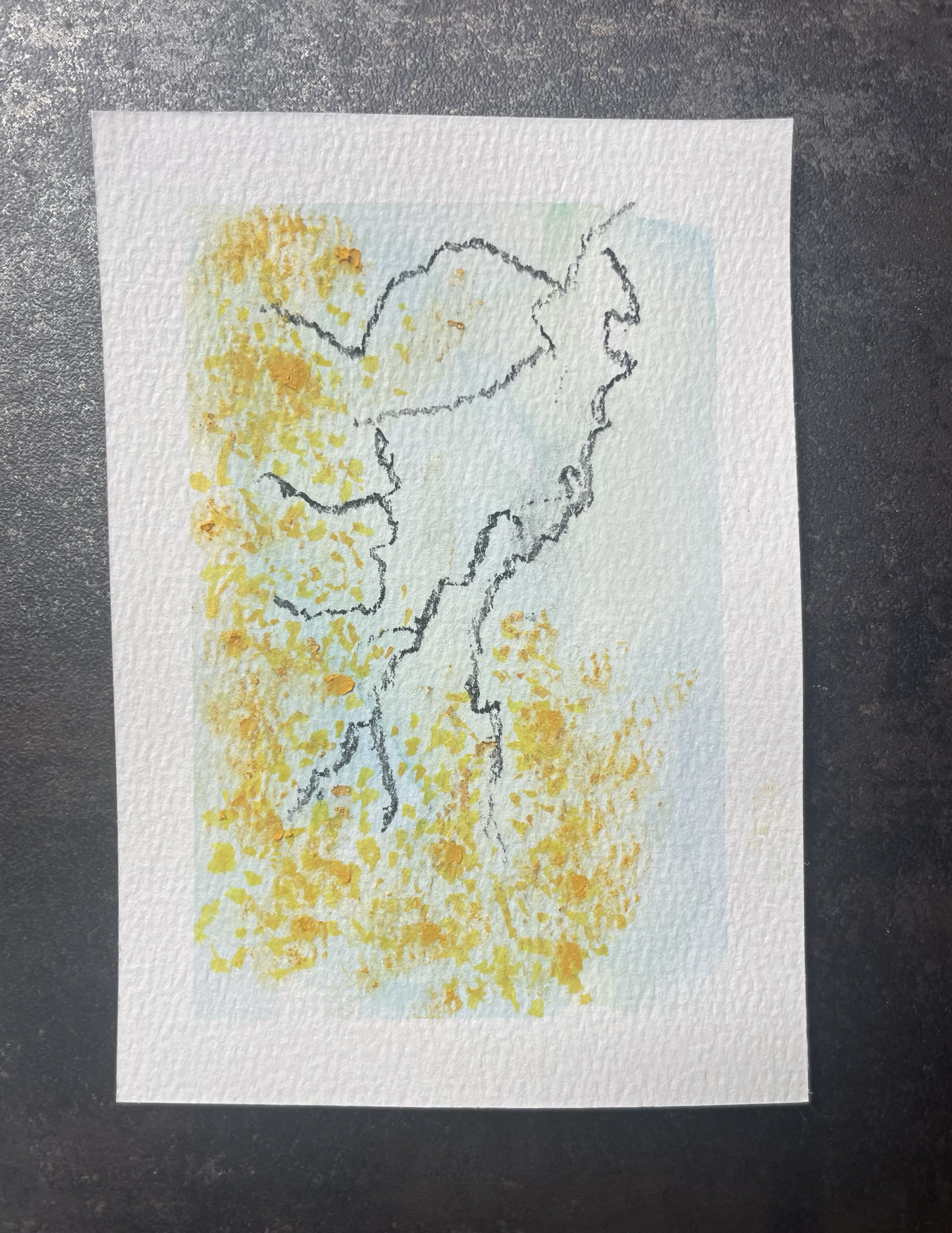 Bloom No. 11
Watercolour, oil pastel, and charcoal on watercolour postcard
11 x 15 cm
2026
To "Las Trumpetas de Nael" by Ibrahim Maalouf

Postcards from Bloom