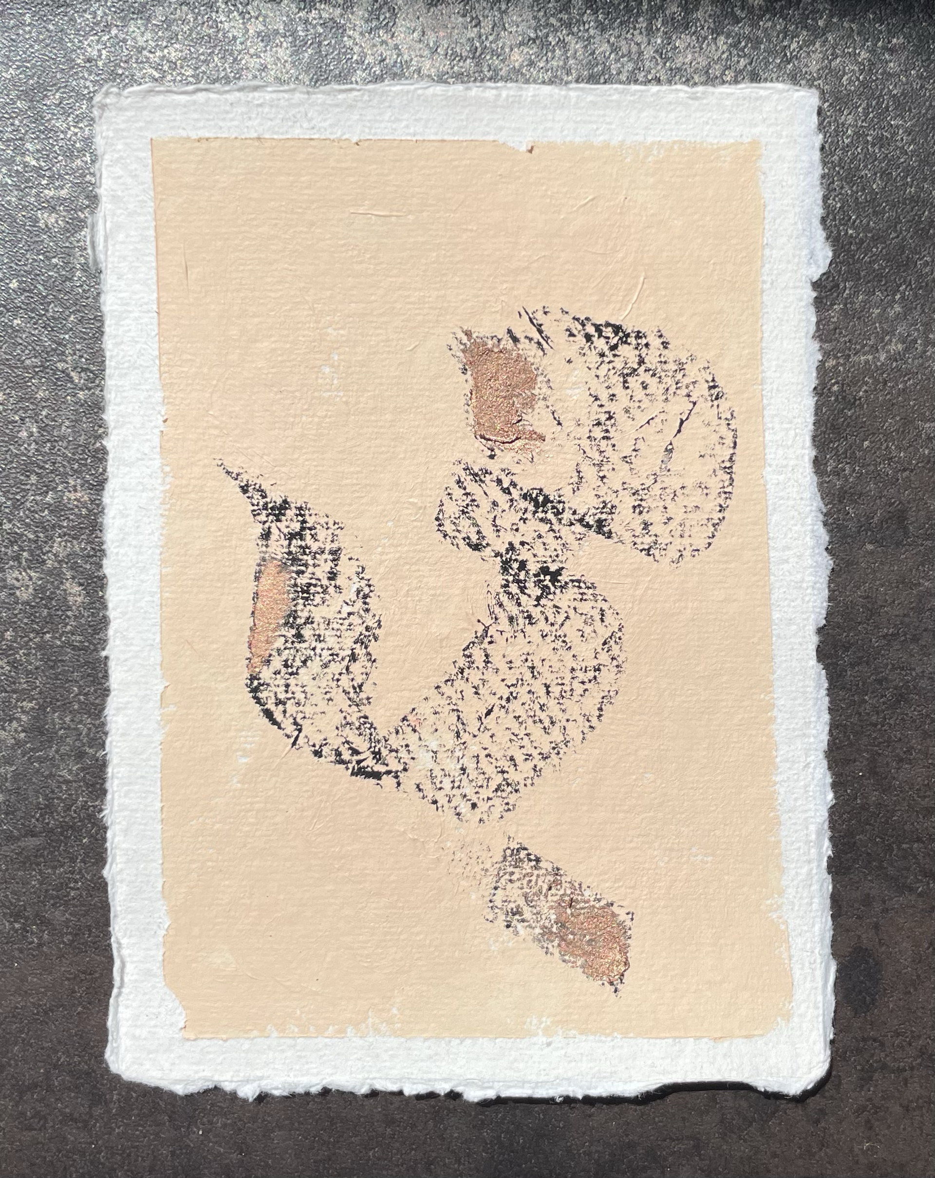 Trace No. 1
Charcoal and mixed media on cotton paper
11 × 15 cm, 2026

To "Le Pas du Chat Noir" by Anouar Brahem
