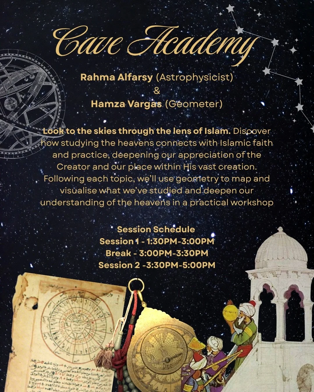 Starts this week just for a fascinating four-session journey exploring Islam and Astronomy, with dedicated geometry sessions woven throughout.

Explore the Moon, planets and cosmos
Discover constellations and the lunar mansions
Explore the relationsh
