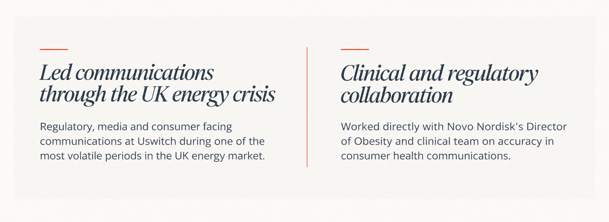 Crisis communications experience across the UK energy market and regulated consumer healthcare