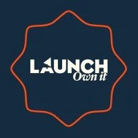 Launch PR Own It logo with a dark background and orange border