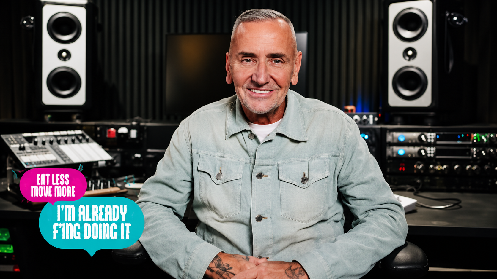 Fat Tony in the studio for the Eat Less Move More  influencer marketing campaign