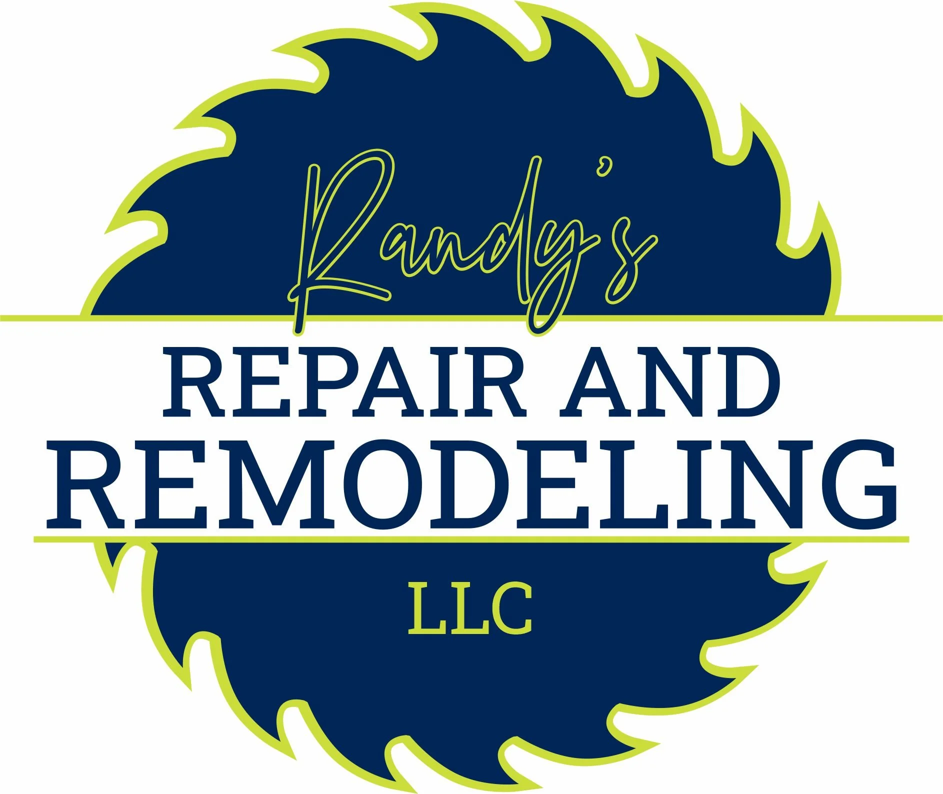 Logo for Randy's Repair and Demolition LLC featuring a dark blue outline of Michigan with lime green accents and text.