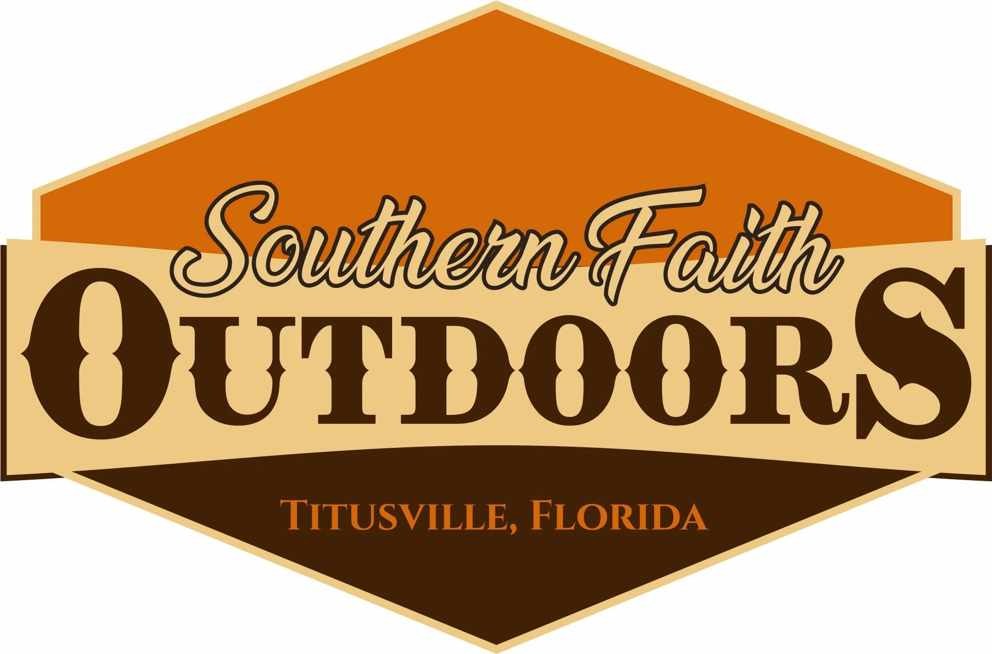 Logo for Southern Faith Outdoors featuring stylized text and graphics, with the location Titusville, Florida at the bottom.
