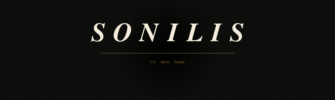 Sonnis logo on a black background with text U.S., Africa, Europe underneath