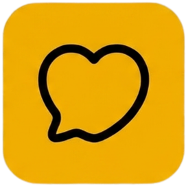 Yellow background with a black outline of a speech bubble that is shaped like a heart.