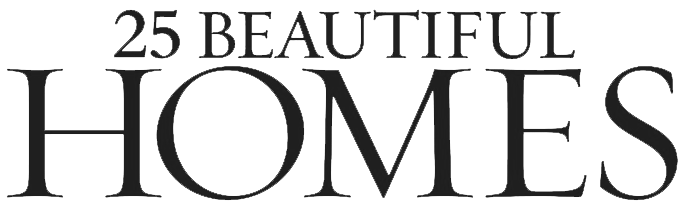 Text reading "25 Beautiful Homes" on a black background.