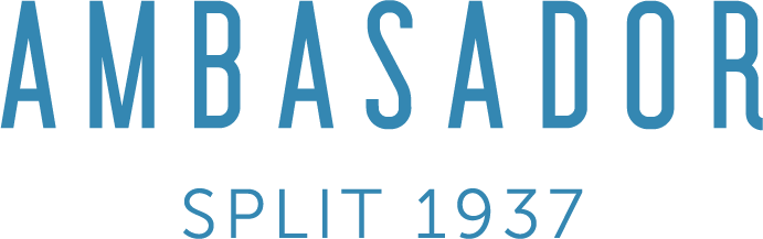 The word  "AMBASSADOR" in large blue capital letters, with "SPLIT 1937" written underneath in smaller blue font.