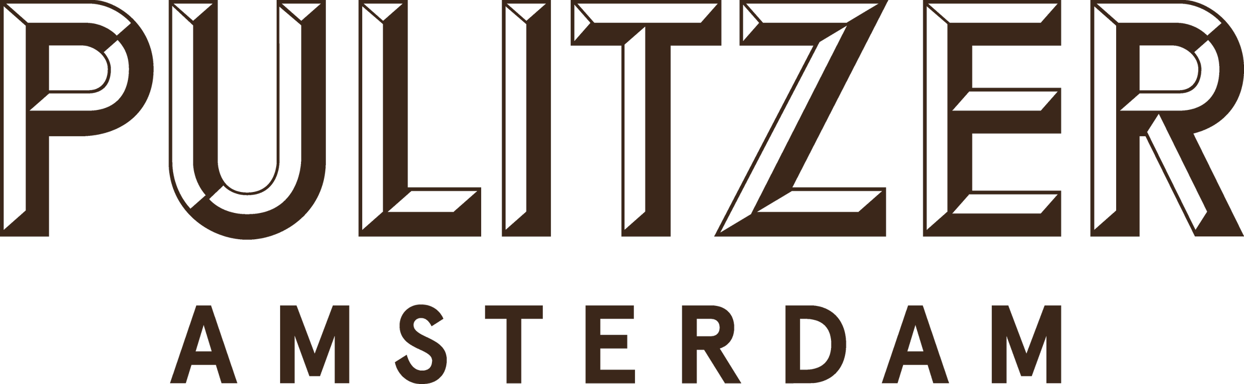 The logo for 'Pullitzer Amsterdam' in stylized brown text on a black background.