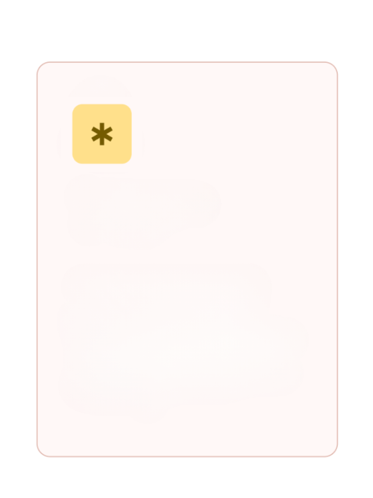 Screen of a mobile app showing a yellow icon with a black asterisk and a blurred background.
