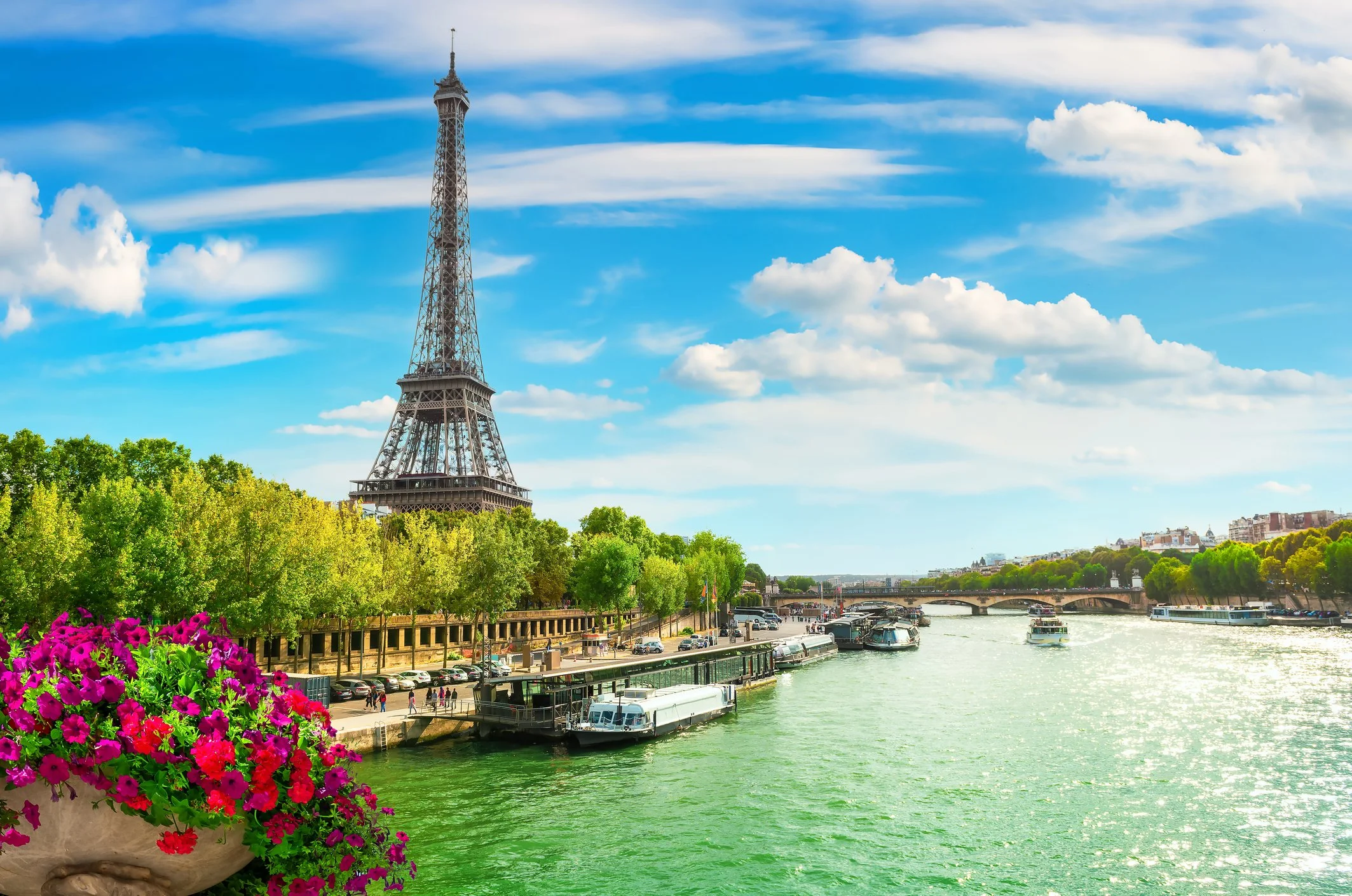 Parisian scene of River Seine and Eiffel Tower