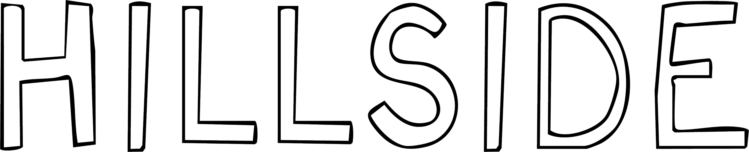 Close-up of a sign with the word 'HILLES' outlined in black on a black background.