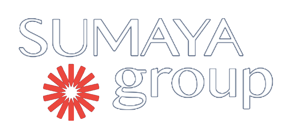 Sumaya Group logo with stylized red flower icon on a black background.
