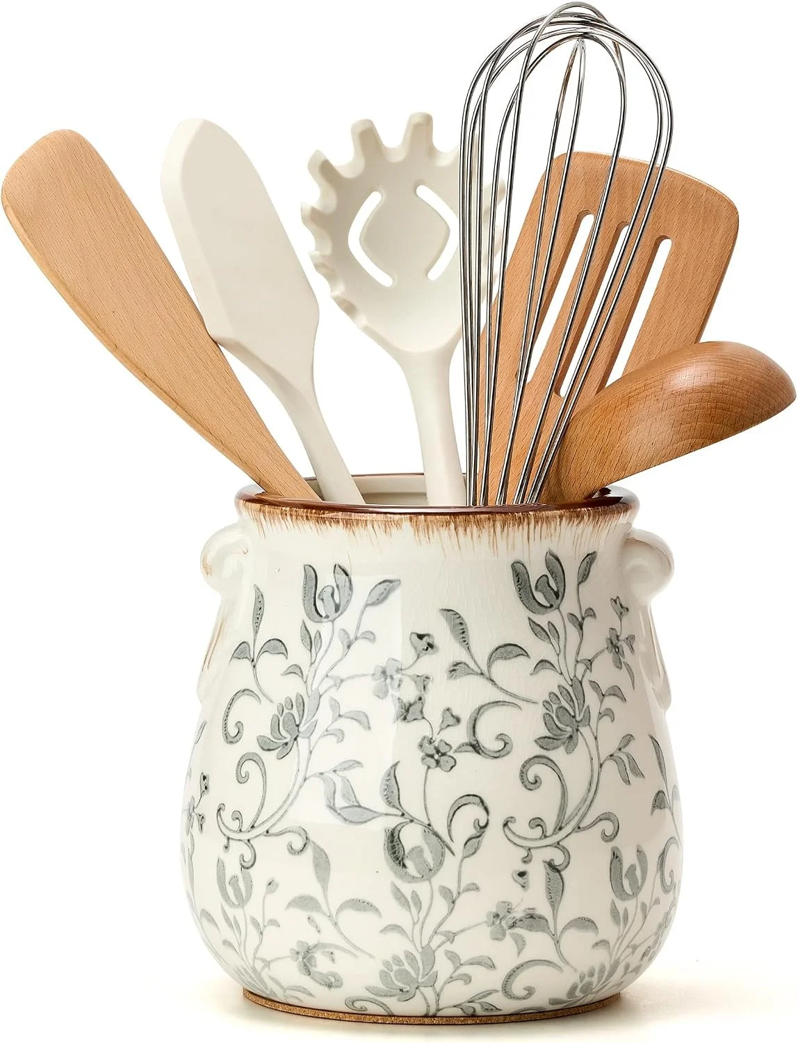 Elegant Ceramic Utensil Holder with Floral Design